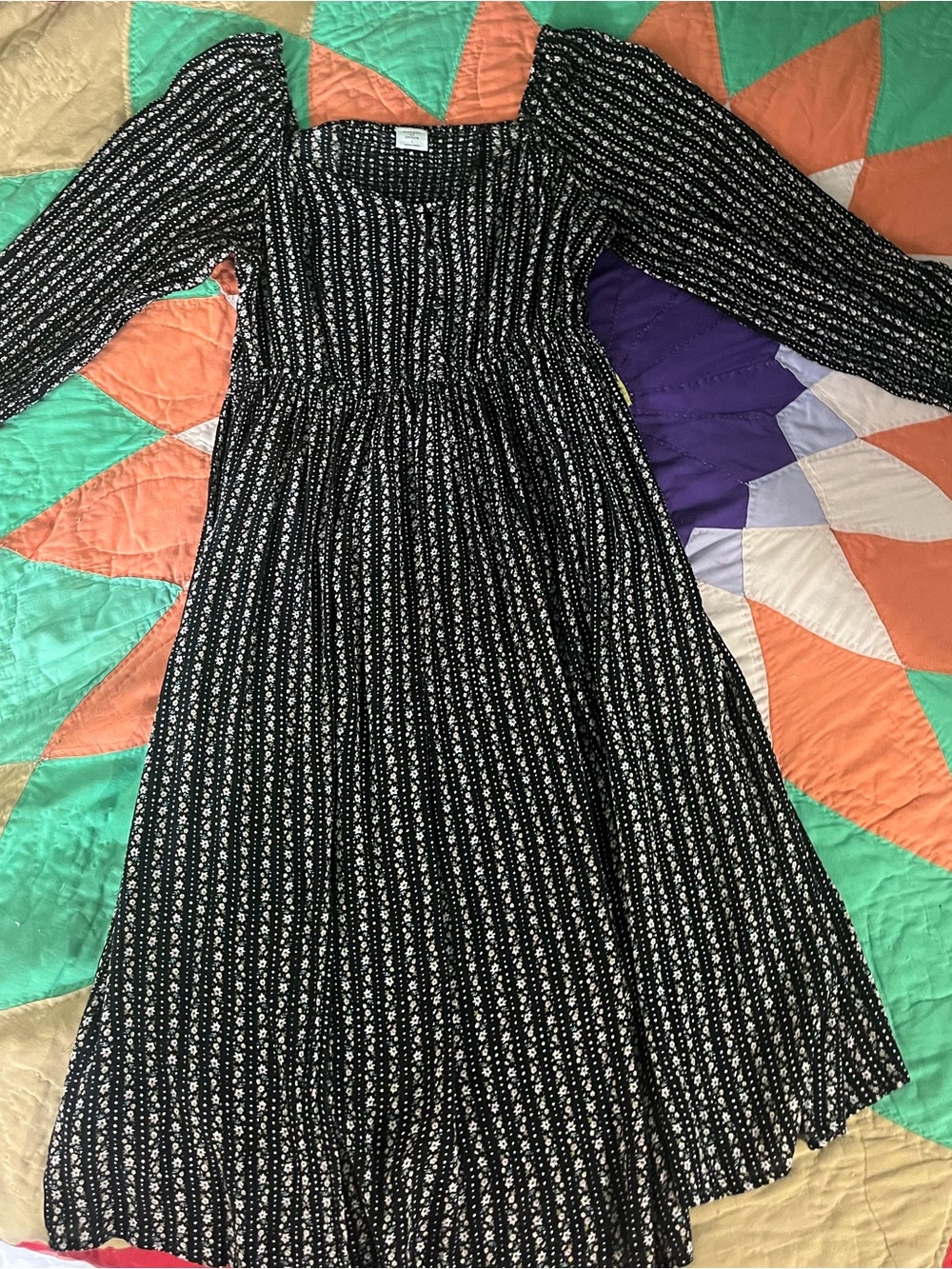 Patrons of Peace Black Long-Sleeve Floral Midi Dress